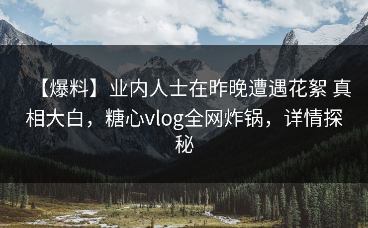 【爆料】业内人士在昨晚遭遇花絮 真相大白，糖心vlog全网炸锅，详情探秘